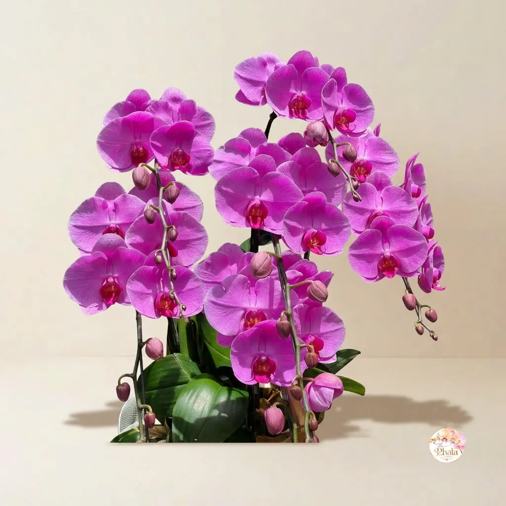 Chậu lan hồ điệp tím 26 cành dáng cao sang trọng tại The Phala - góc chi tiết 1